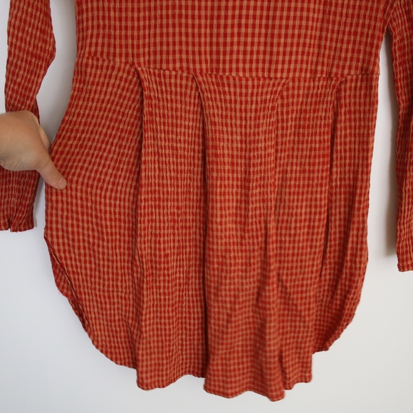 FLAX Red Gingham Checked short dress ButtonTunicS - Picture 6 of 9